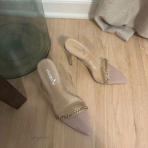 Clear Heel Chain Strap Pointed Sandal Heel